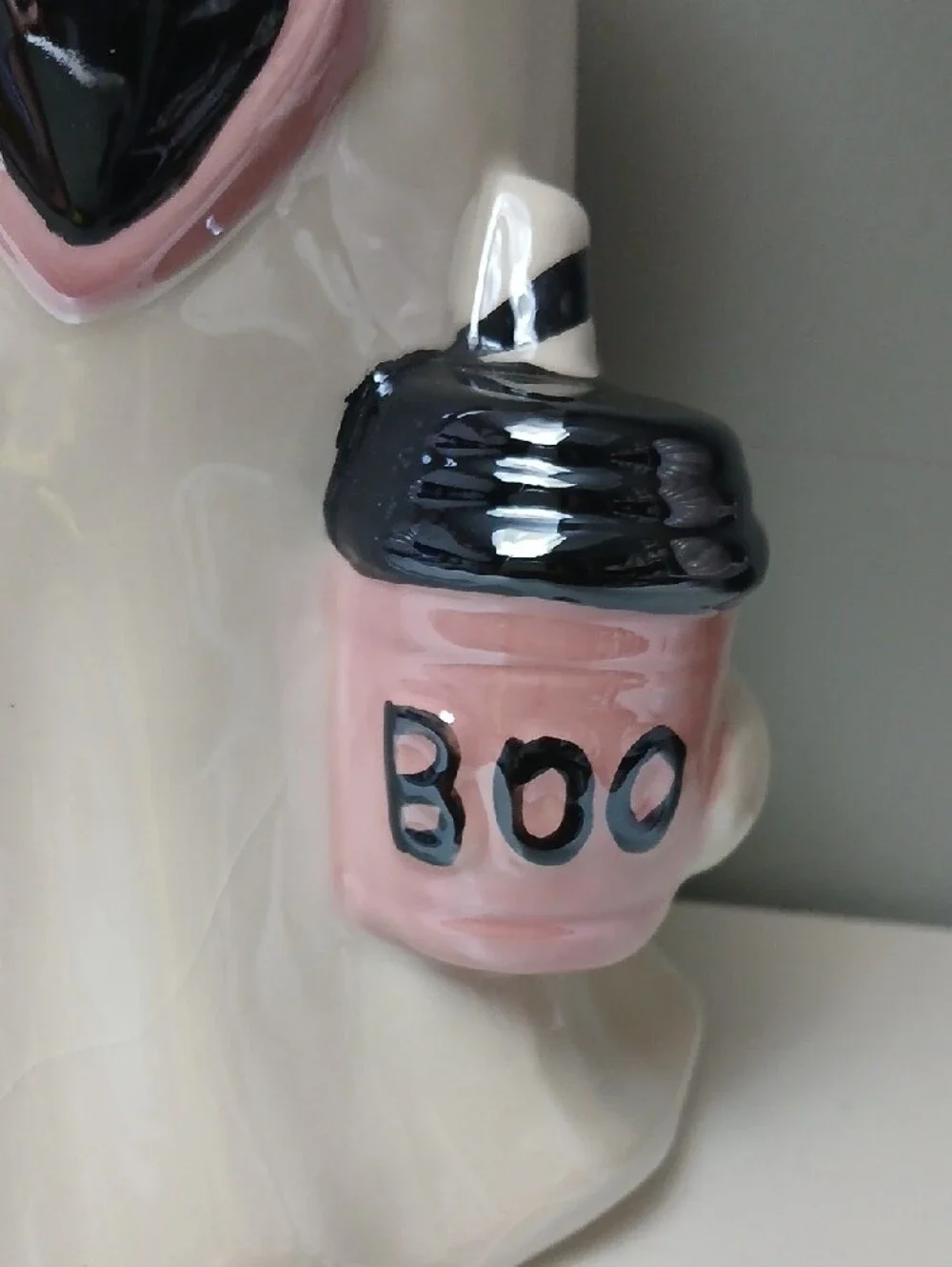 Cute Pink & Cream Halloween Ghost Holding Pumpkin & Boo Drink